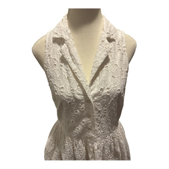 Anthropologie RAGA Sleeveless Eyelet Button Up Mini Dress Sz M White Euro Summer - Picture 3 of 9